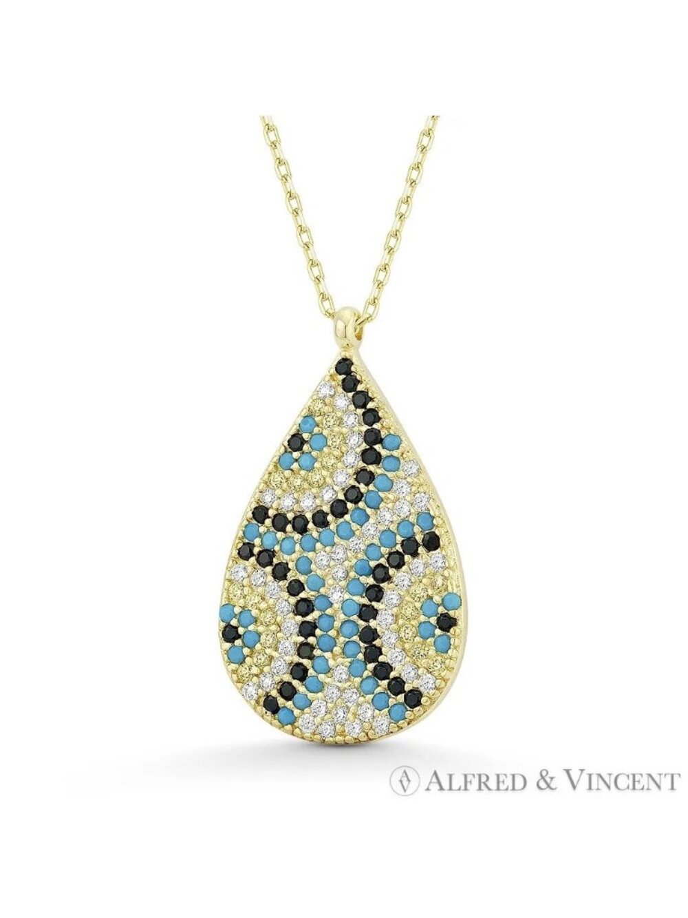 Tear-Drop Design Evil Eye Luck Charm CZ Crystal Pendant in .925 Sterling Silver